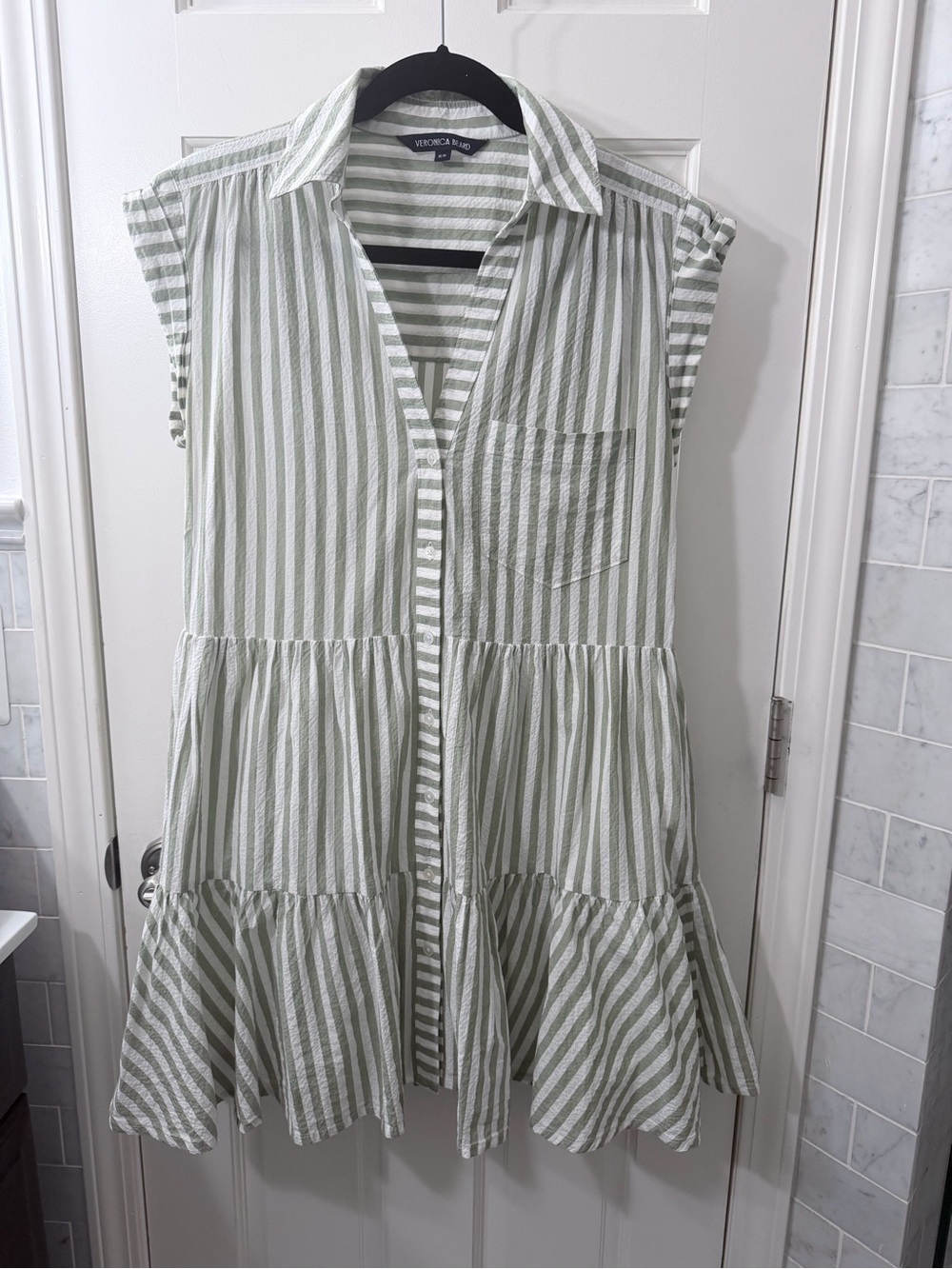 VERONICA BEARD Sage Stripe Sleeveless Shirt Dress Size M
